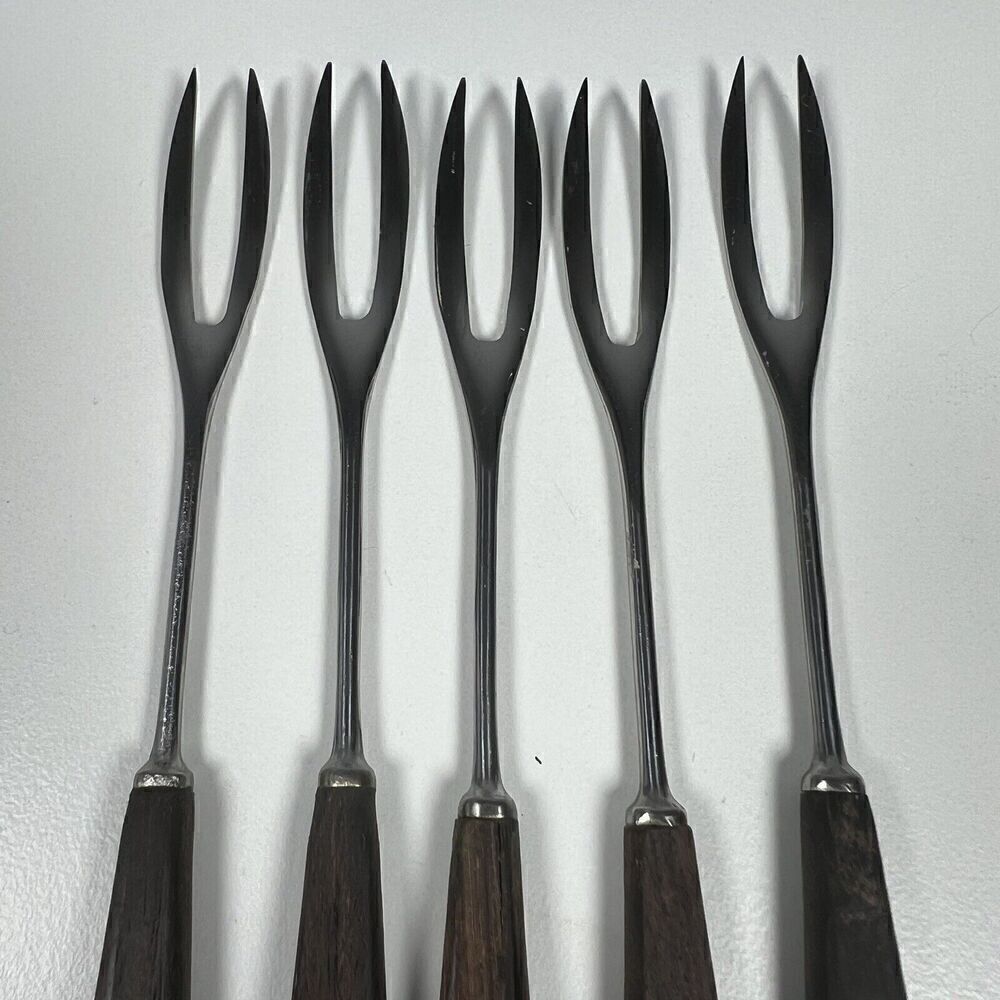 Vintage Fondue Fork Set 5 Dark Wood Handles Made in Japan Unbranded 10.5” - Picture 3 of 5